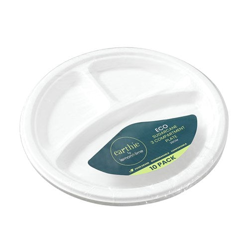 PLATES DISPOSABLE 3 COMP WHITE 26CM 10PK