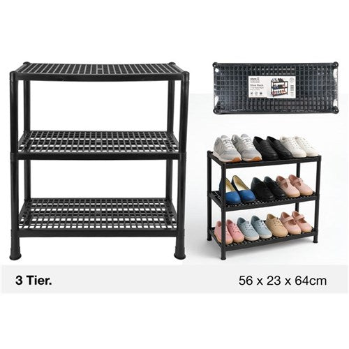 SHOE RACK 3 TIER 56X23X64CM BLACK