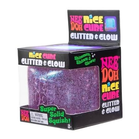SQUISHY CUBE GLITTER CLEAR 6CM
