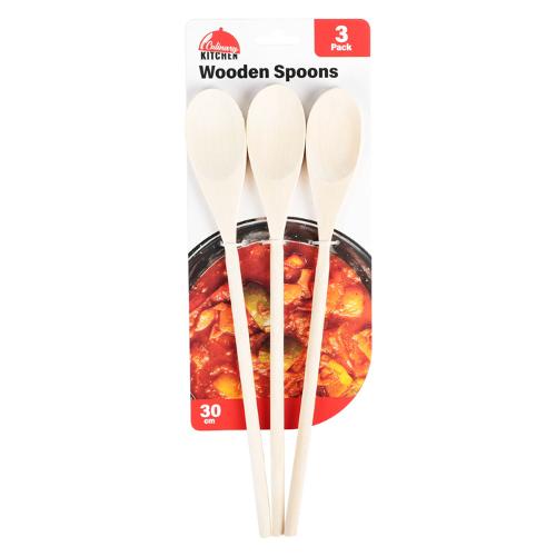 SPOONS WOODEN 30CM 3PK