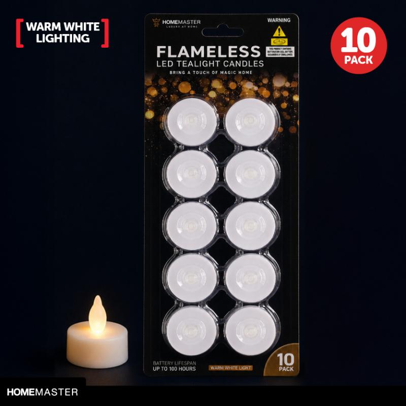 TEALIGHT CANDLES B/O 10PK WHITE