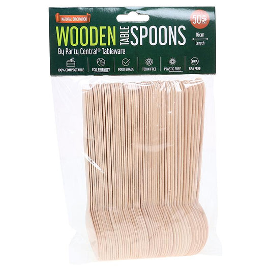 SPOONS WOODEN ECO FRIENDLY 16CM 50PK