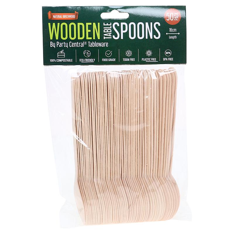 SPOONS WOODEN ECO FRIENDLY 16CM 50PK