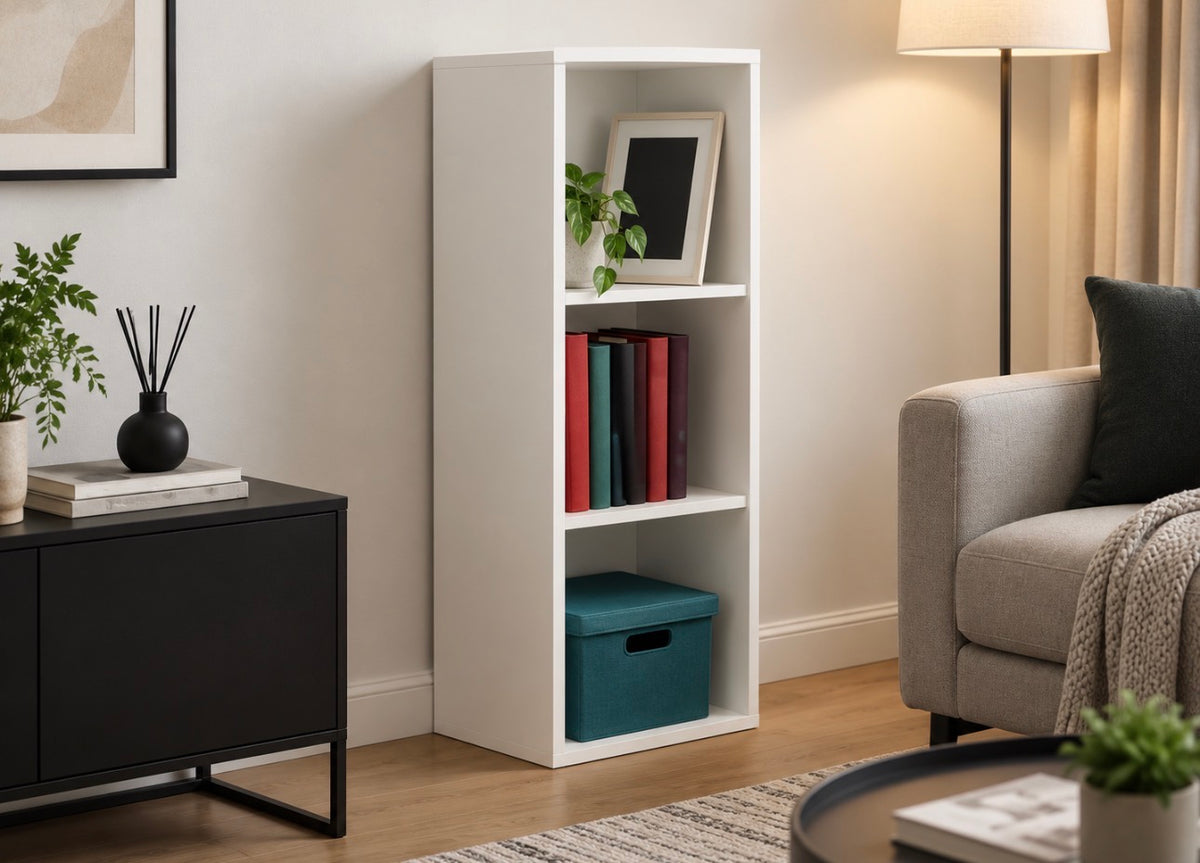 BOOKCASE 3 TIER WHITE 29X23X79CM