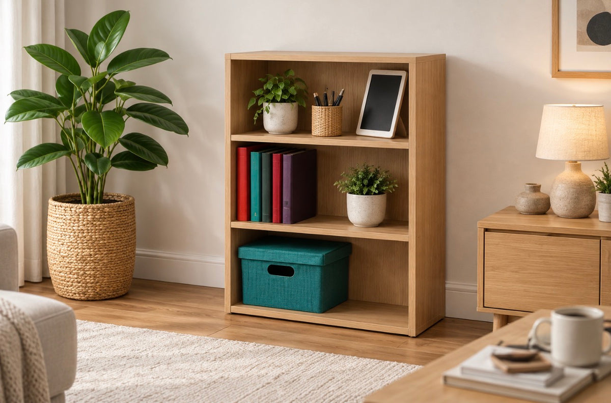 BOOKCASE 3 TIER OAK 61X24X75CM