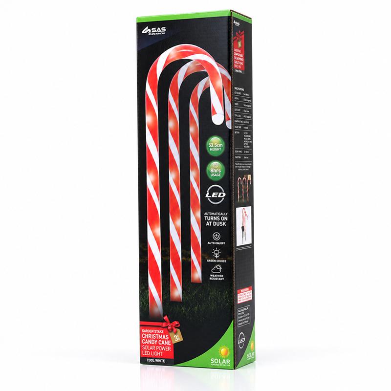 SOLAR CANDY CANE LIGHTS 3PK