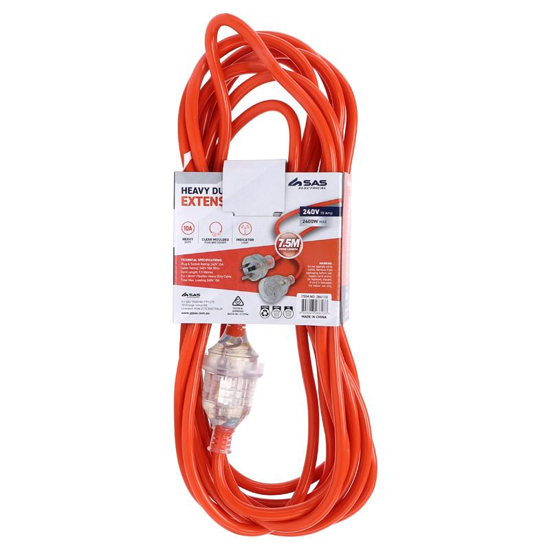 EXTENSION CORD 7.5M 10AMP ORANGE