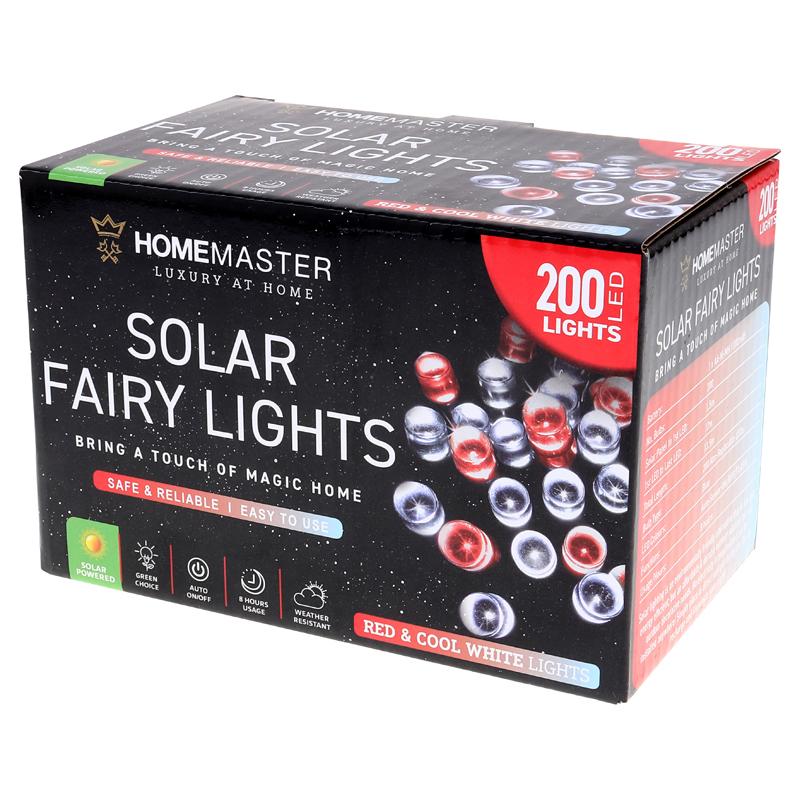 SOLAR FAIRY LIGHTS 200LED RED & WHITE