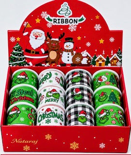 XMAS RIBBON GRUMPY GREEN 6.3CM X 2.74M