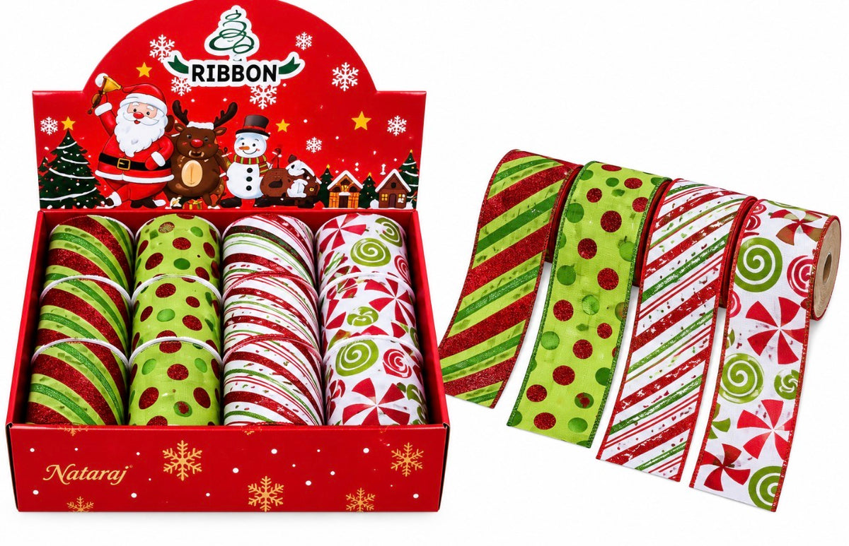 XMAS RIBBON GRUMPY GREEN 6.3CM X 2.74M