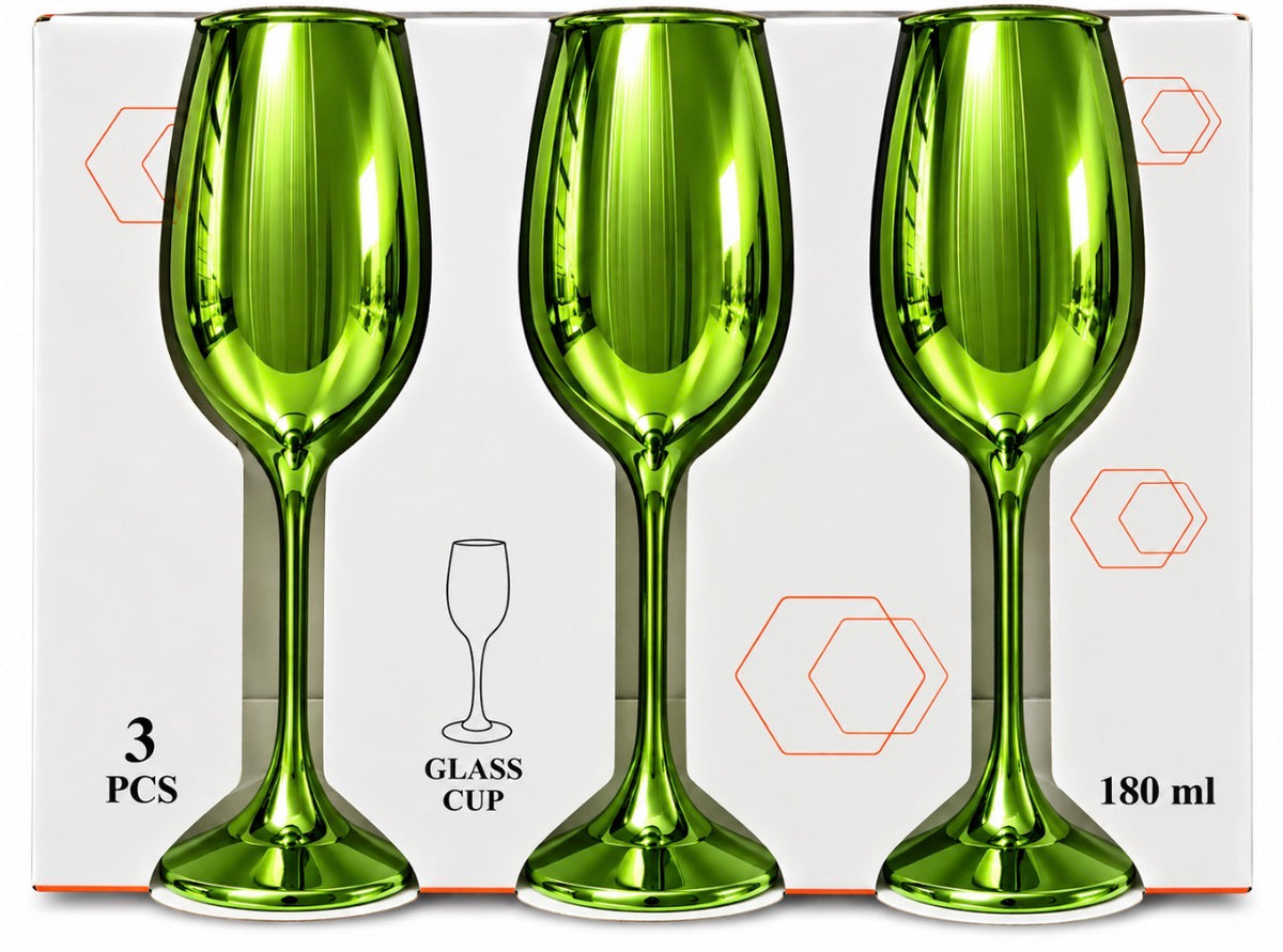 CHAMPAGNE GLASS 180ML PK3 GREEN