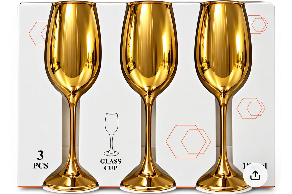 WINE GLASS 330ML PK3 GOLD