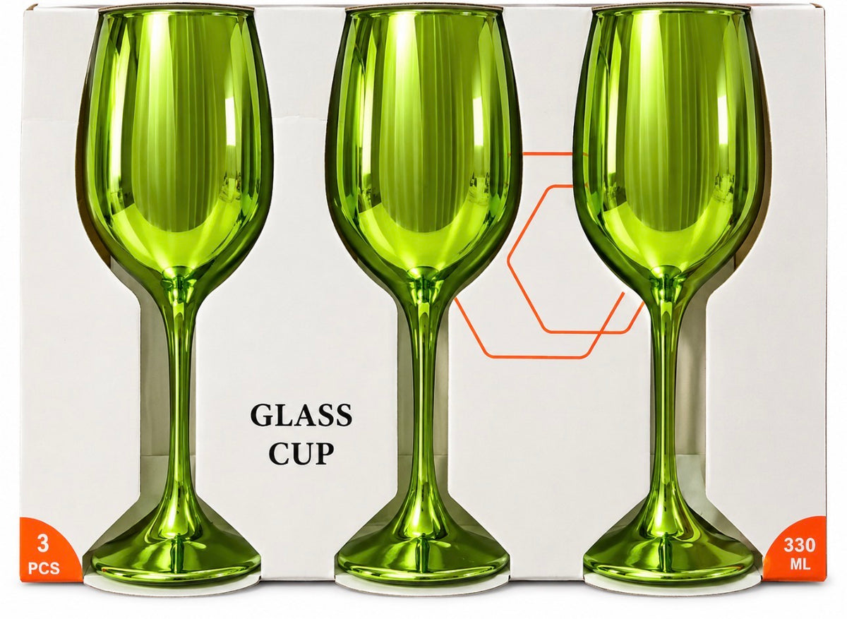 WINE GLASS 330ML PK3 GREEN