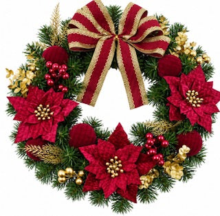 WREATH W/FLWRS & BOW 45CM
