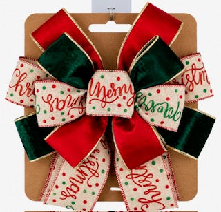 XMAS RIBBON BOW GREEN/RED 30X100CM