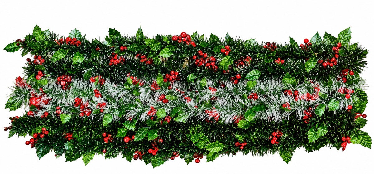 TINSEL GREEN/WHITE/RED 9CM X 2M