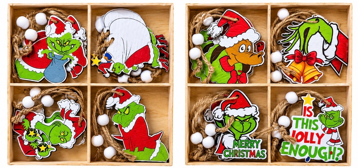 XMAS GRUMPY GREEN HANGING PK8 7CM
