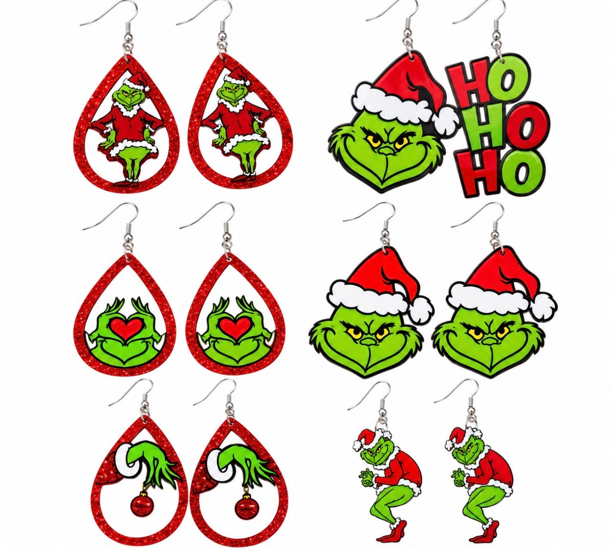 XMAS GRUMPY GREEN EARRINGS ASST