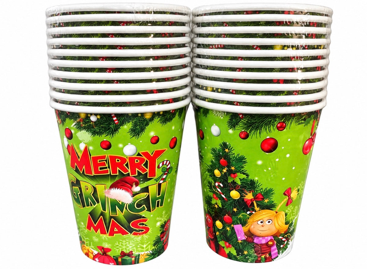 XMAS GRUMPY GREEN PAPER CUPS PK10