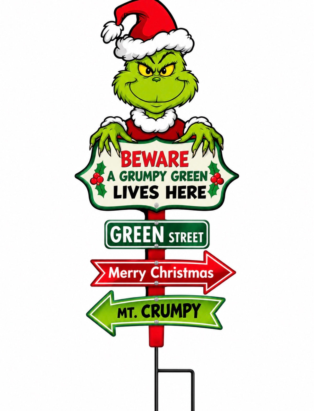 XMAS GRUMPY GREEN GARDEN STAKE 103CM