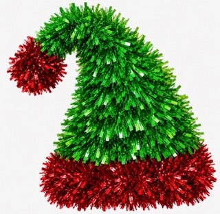 XMAS TINSEL HAT GREEN/RED 29X23CM