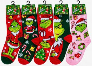 XMAS SOCKS GRUMPY GREEN KIDS ASST