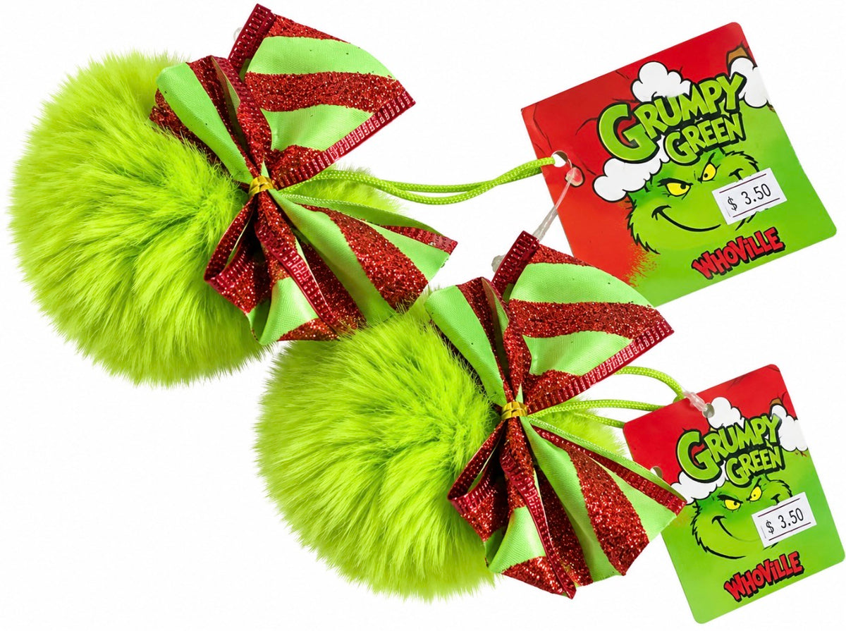 XMAS GRUMPY GREEN FURRY ORNAMENT 8CM