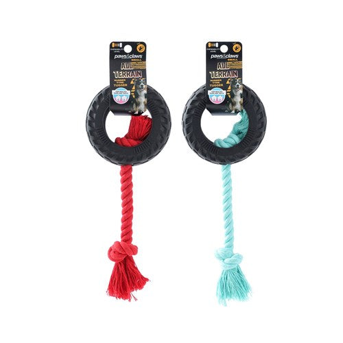 PET TOY TYRE & ROPE TUGGER SML