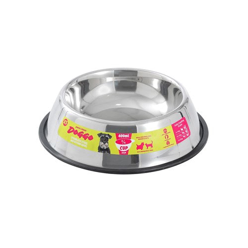 PET BOWL S/S BLACK ANTI SKID 400ML