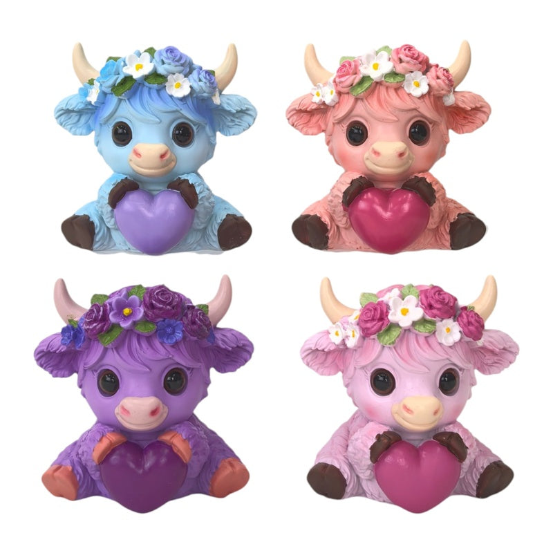 COW SITTING CUTE W/HEART 9CM
