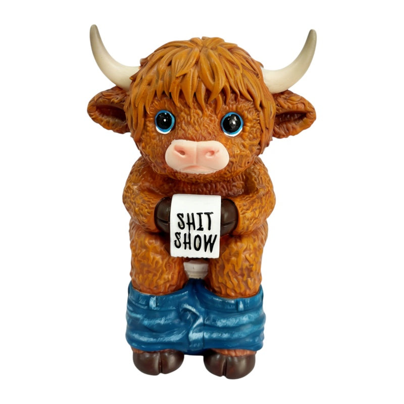 HIGHLAND COW ON TOILET 15CM