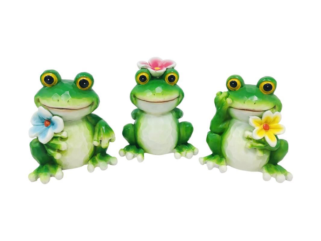 FROG SITTING W/FLOWER 10CM