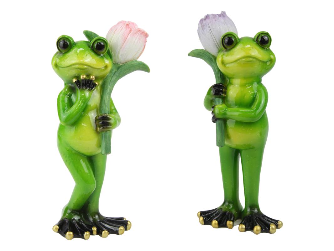 FROG HOLDING TULIP MARBLE 17CM