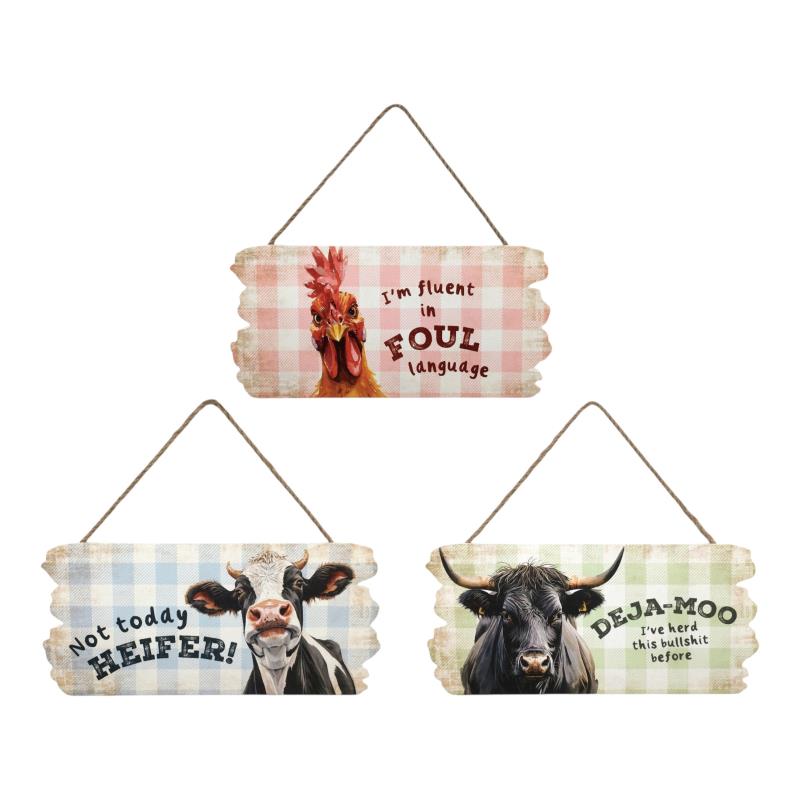 SIGN FARM ANIMALS ATTITUDE 24CM ASST