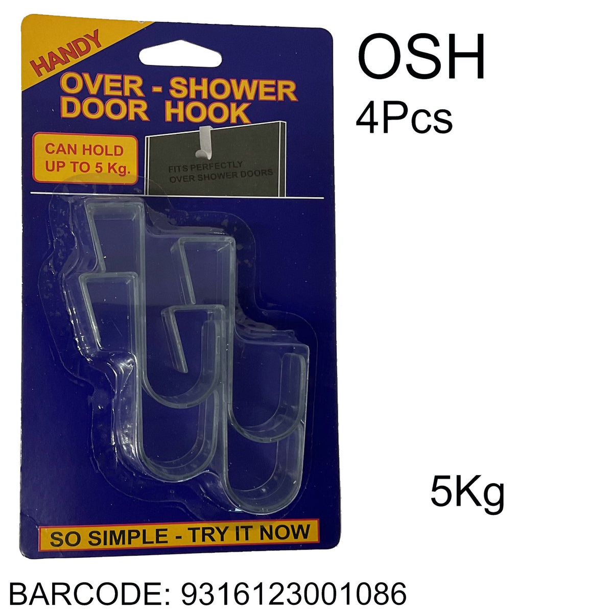 OVER DOOR HOOK SHOWER PK4 CLEAR