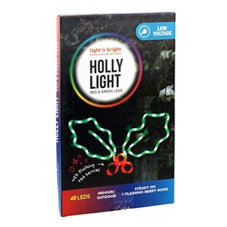 ROPE LIGHT HOLLY LEAF RED/GREEN 45X26CM
