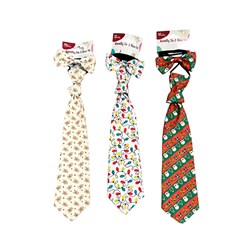 XMAS TIE W/BOW 43CM ASST