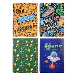 NOTEBOOK A4 SPRIAL BOY PRINTS ASST