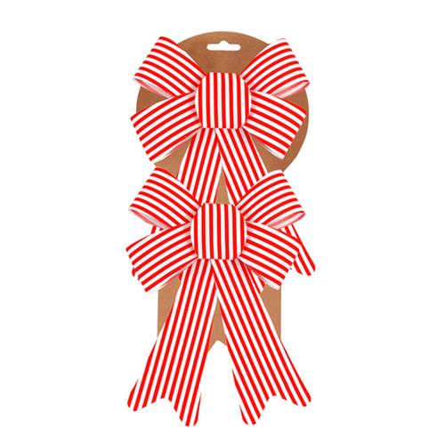 XMAS BOW RED STRIPE PK2 17X15CM