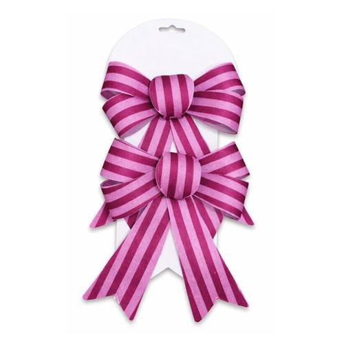 XMAS BOW PINK STRIPE PK2 24X18CM