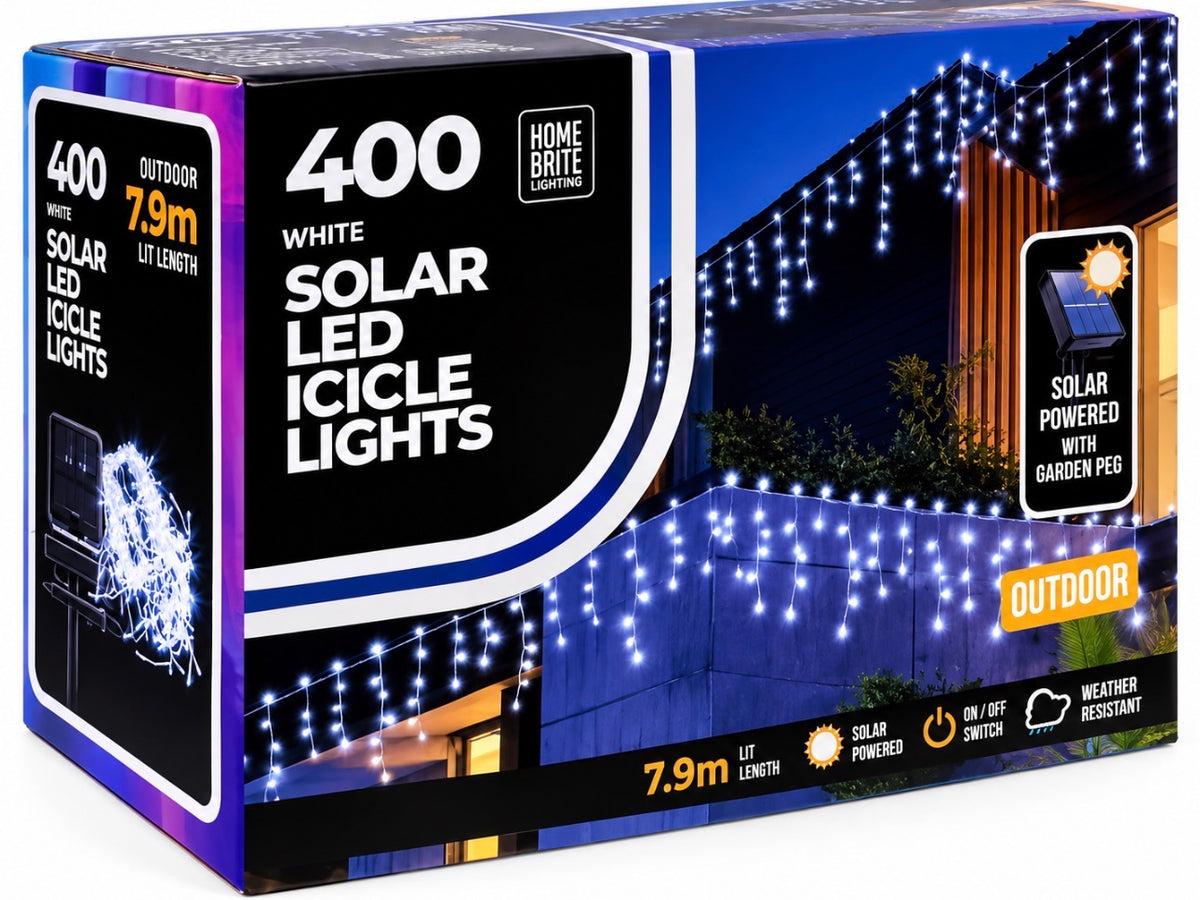 SOLAR ICICLE LIGHTS 400PC WHITE