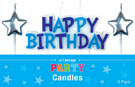 CANDLES HAPPY B'DAY BLUE STARS