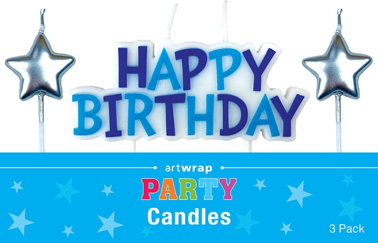 CANDLES HAPPY B'DAY BLUE STARS