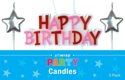 CANDLES HAPPY B'DAY PINK STARS