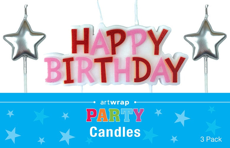 CANDLES HAPPY B'DAY PINK STARS