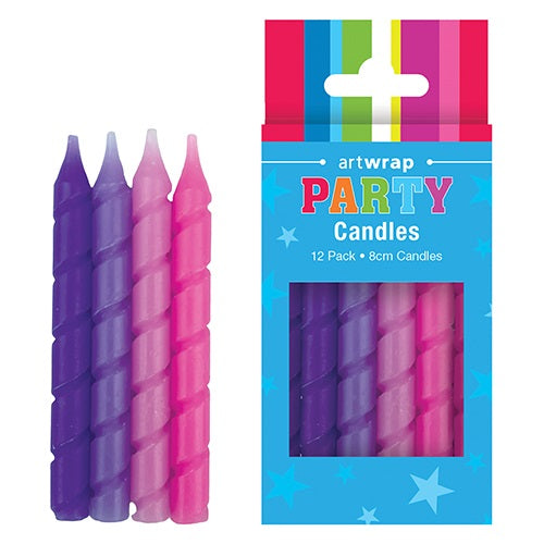 CANDLES SPIRAL PINKS 8CM 12PC
