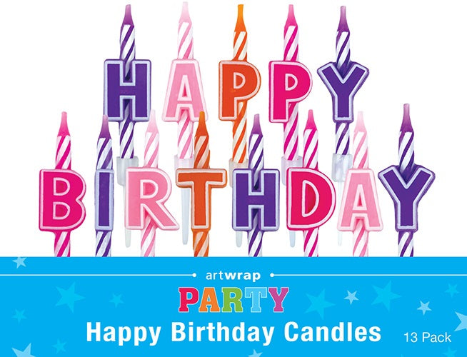 CANDLES HAPPY B'DAY PINK 13PC