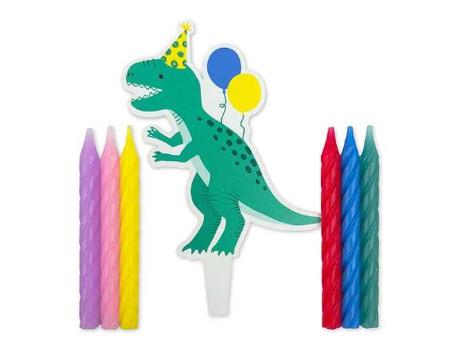 CANDLE SET W/DINOSAUR CAKE TOPPER