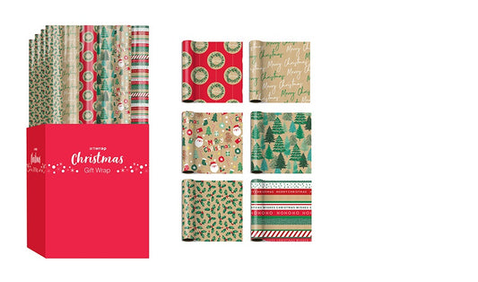 XMAS WRAPPING PAPER 2M X 7CM KRAFT