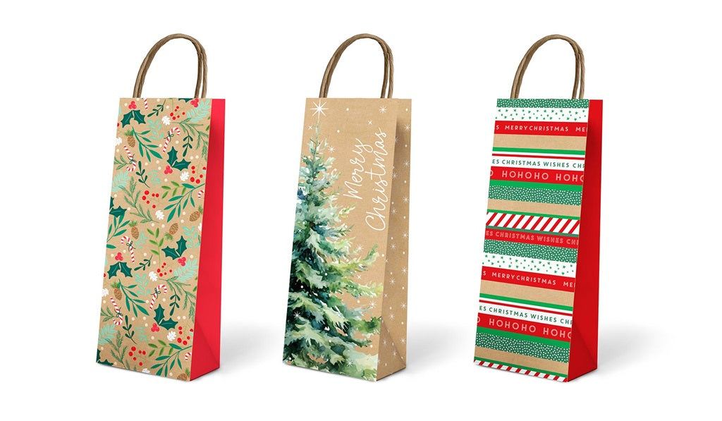 XMAS GIFT BAG KRAFT BOTTLE 3PK